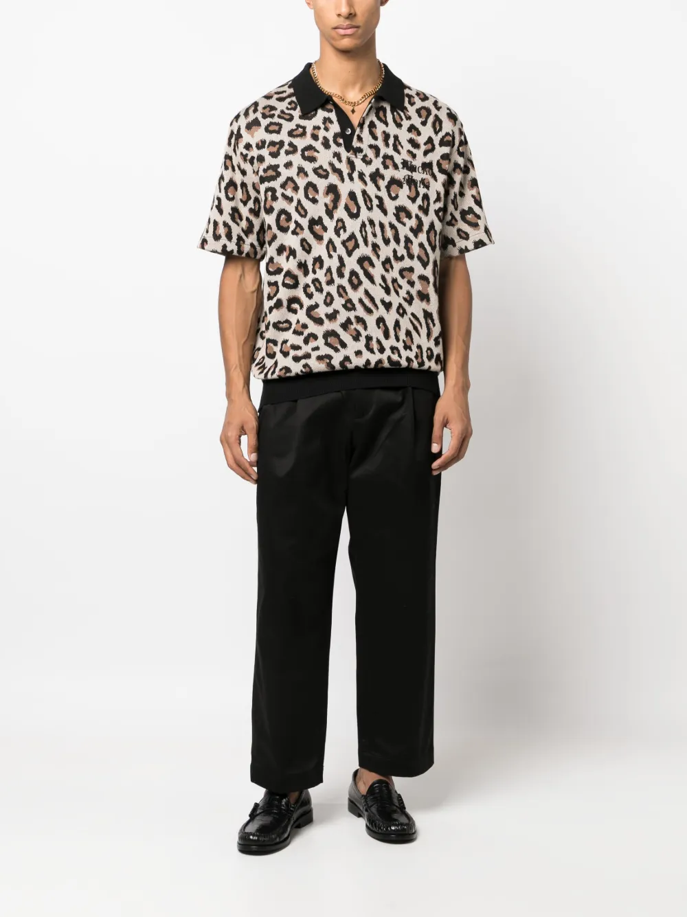 WACKO MARIA intarsia-knit leopard polo shirt - Beige