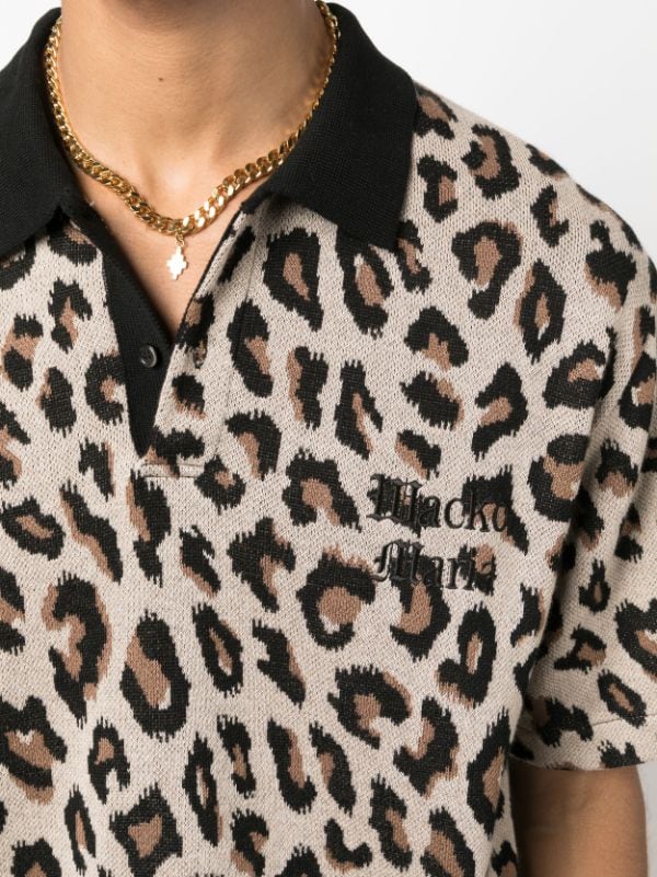 WACKO MARIA intarsia-knit Leopard Polo Shirt - Farfetch