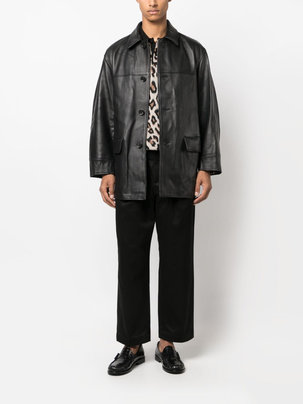 WACKO MARIA panelled-design leather jacket - Zwart