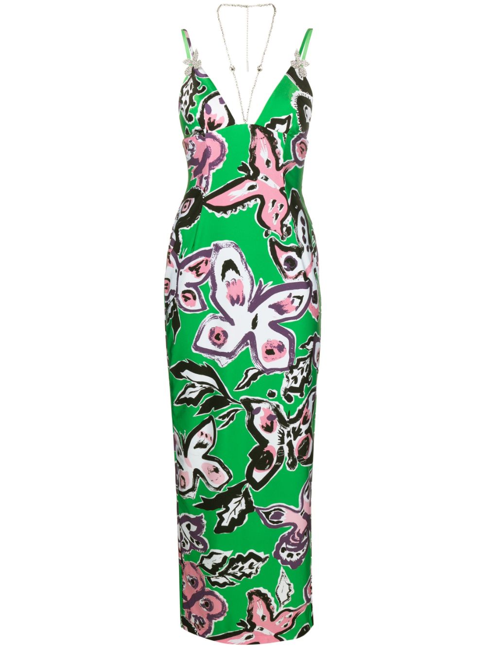 AREA butterfly-print maxi dress - Green