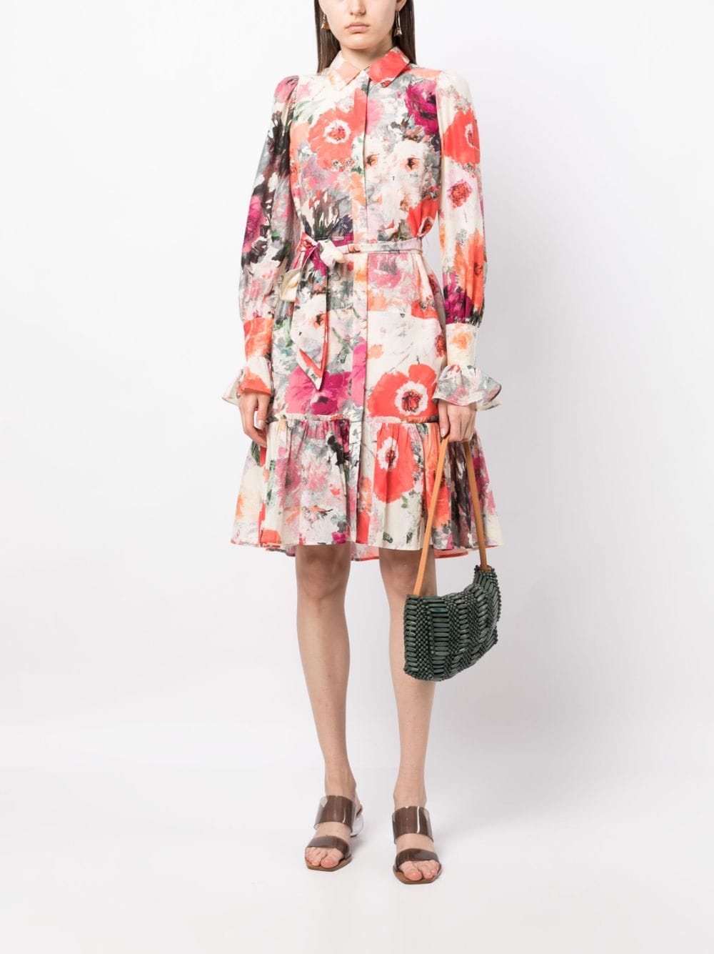 Marchesa Rosa Danica floral-print shirtdress - Oranje