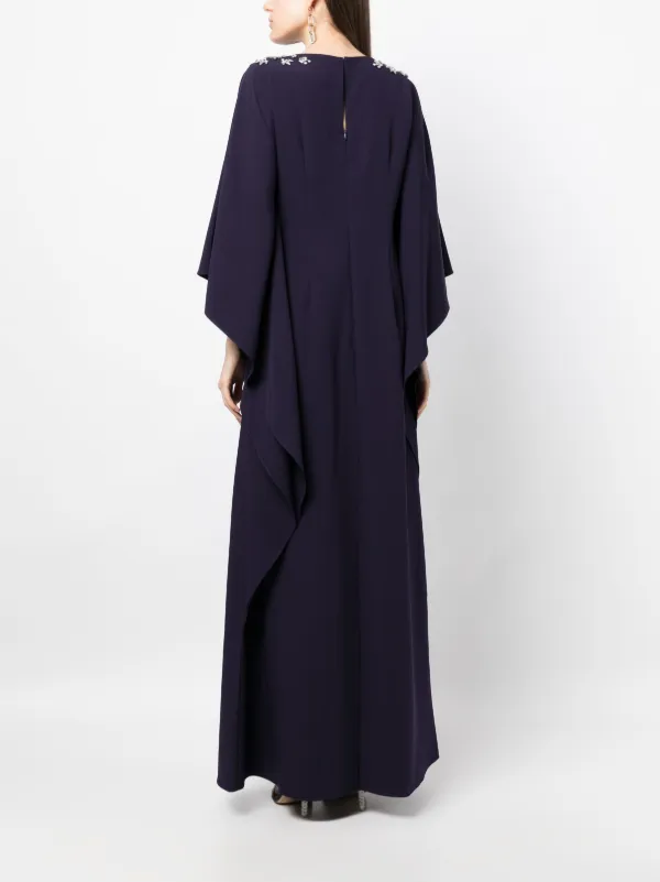 marchesa dress blue Dusty Blue Chiffon Gown with Back Bow Tie Detail