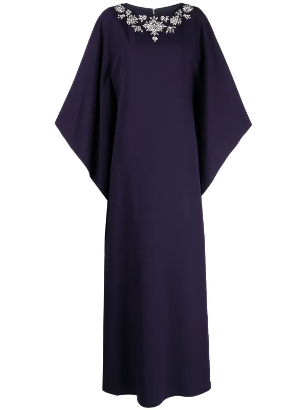 Marchesa Notte Crystal Embellished Kaftan - Blue - 14 Marchesa Notte Crystal Embellished Kaftan - Blue - 14