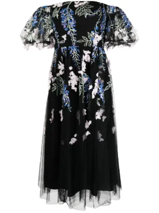 Embroidered long sleeve tulle midi dress marchesa notte top
