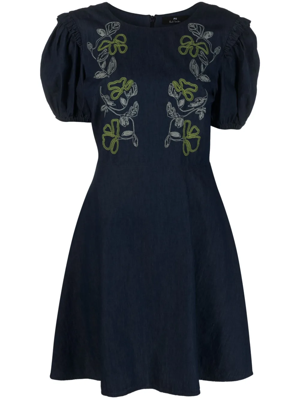 PS Paul Smith floral-embroidery cotton dress - Blue