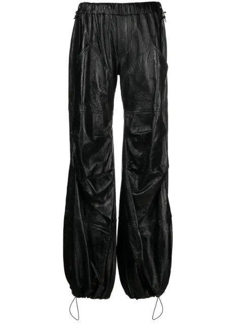 ANDREĀDAMO gathered wide-leg leather trousers