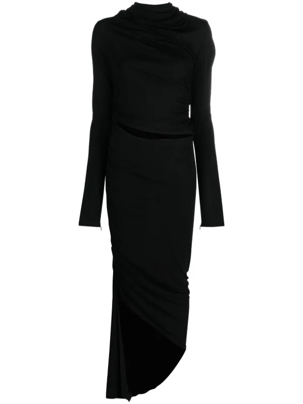 ANDREĀDAMO Asymmetric Draped Midi Dress | Black