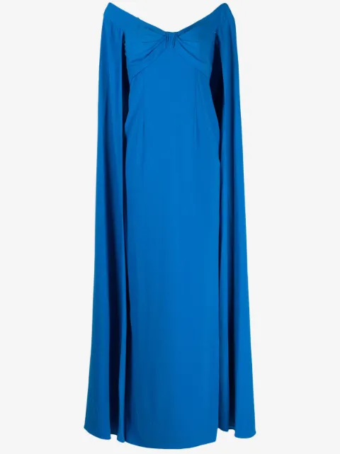 Marchesa Notte off-shoulder cape-detail gown