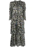 Marchesa Rosa Juniper floral-print tiered dress - Black