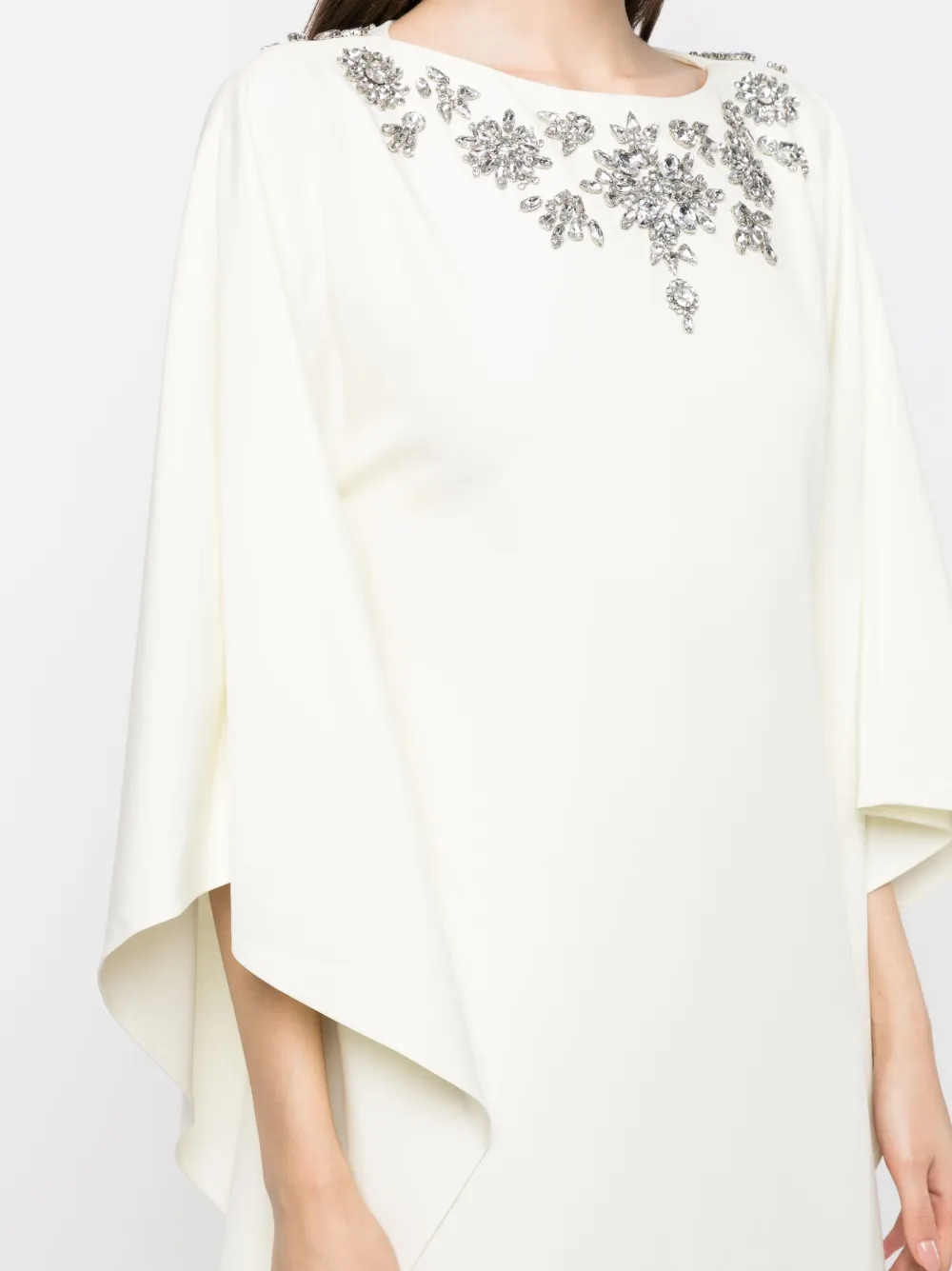 Marchesa Notte Crystal-embellished Long-sleeve Maxi Dress In White