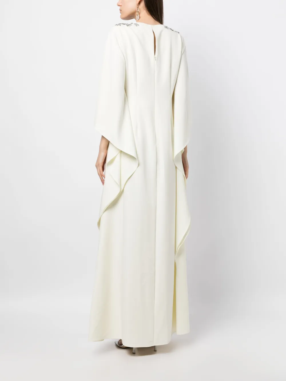 Marchesa Notte Crystal-embellished Long-sleeve Maxi Dress In White