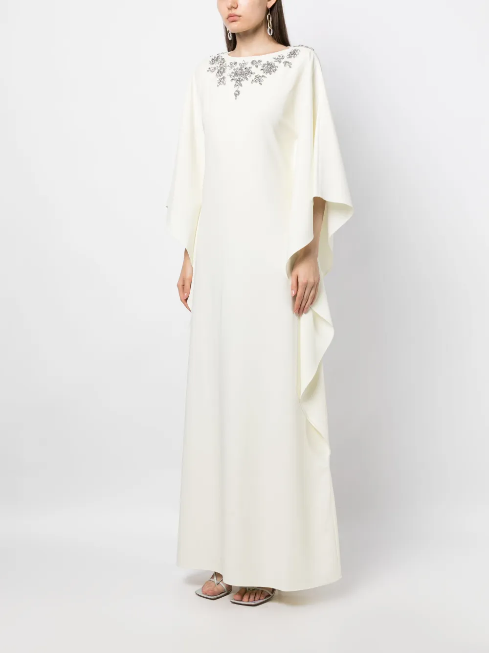 Marchesa Notte Crystal-embellished Long-sleeve Maxi Dress In White