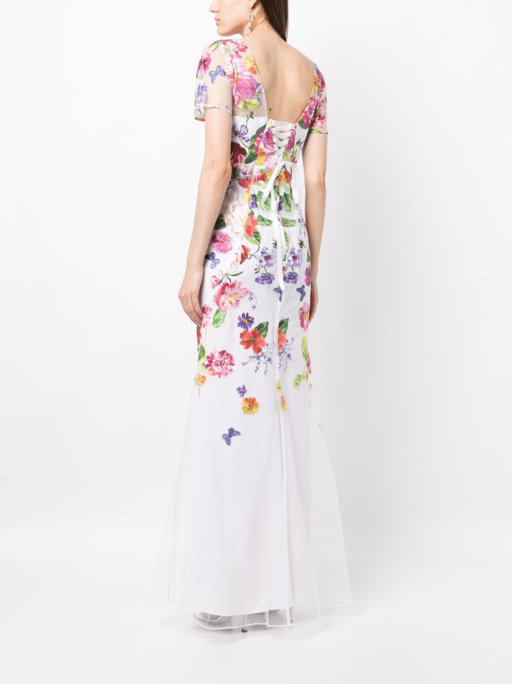 Marchesa Notte Floral Embroidered V Neck Gown Farfetch