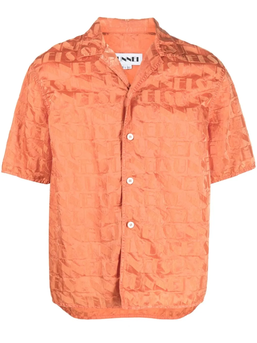 Sunnei Monogram-jacquard Cuban-collar Shirt In Orange