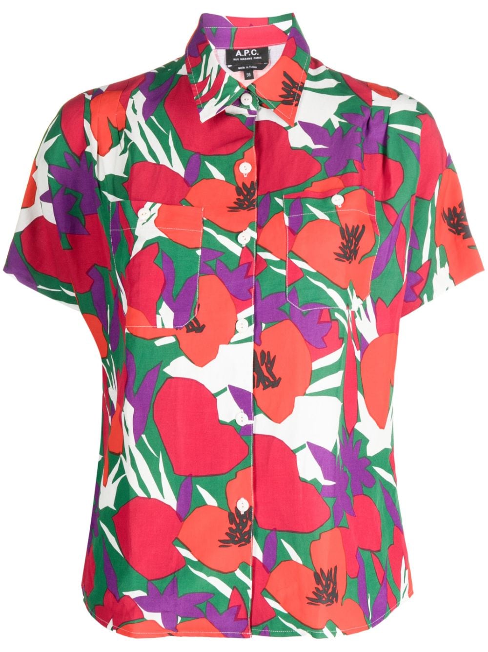 Apc Floral-print Short-sleeved Shirt In Rot