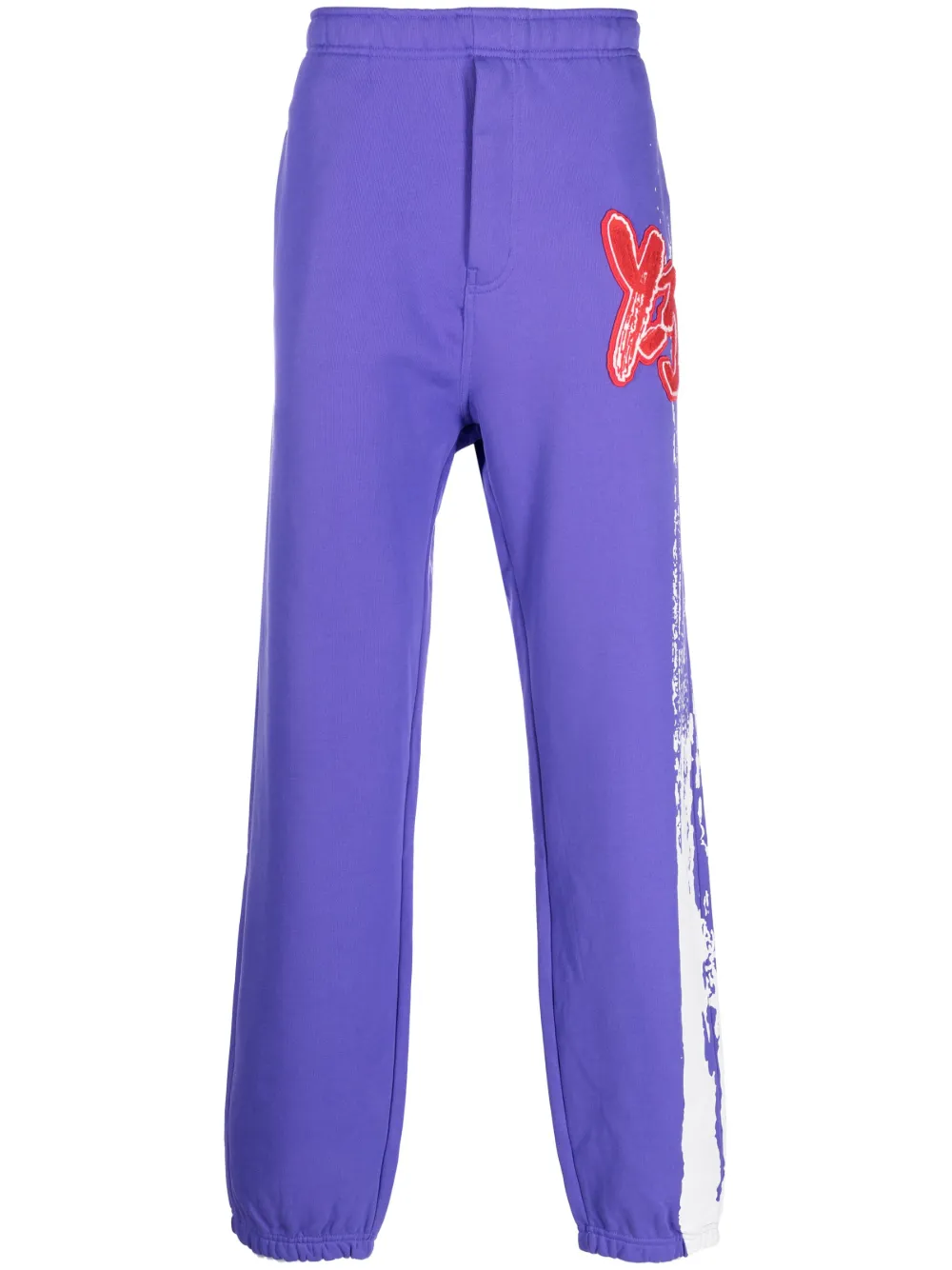 Y-3 appliqué-logo organic cotton track pants - Purple