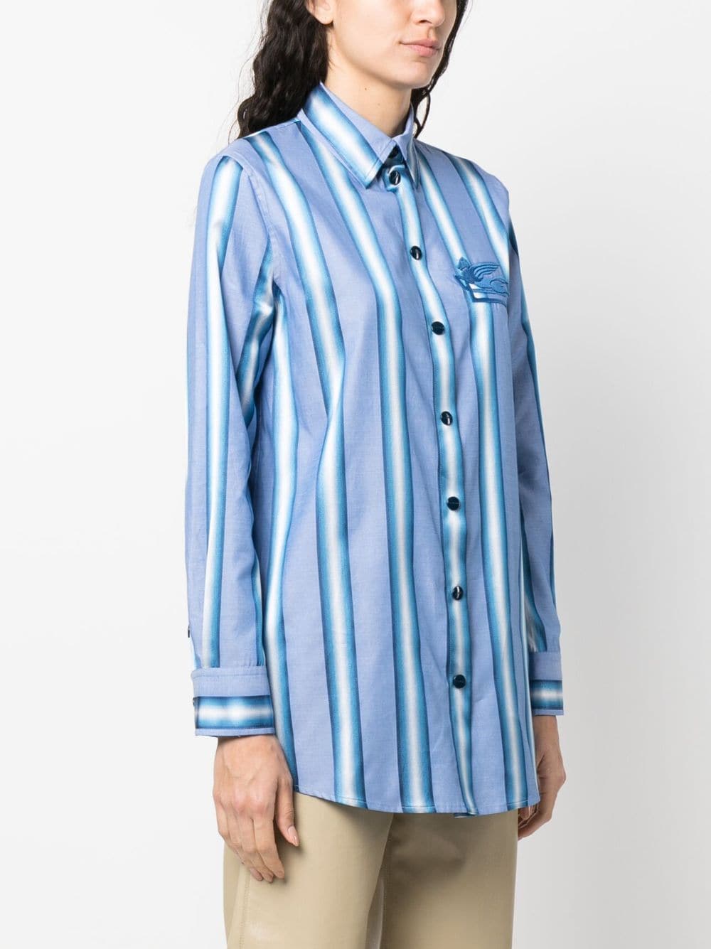 Shop Etro Embroidered-logo Cotton-silk Shirt In Blau