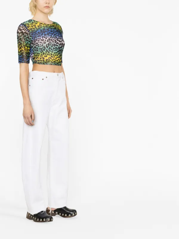 GANNI レオパード クロップドTシャツ | グリーン | FARFETCH JP