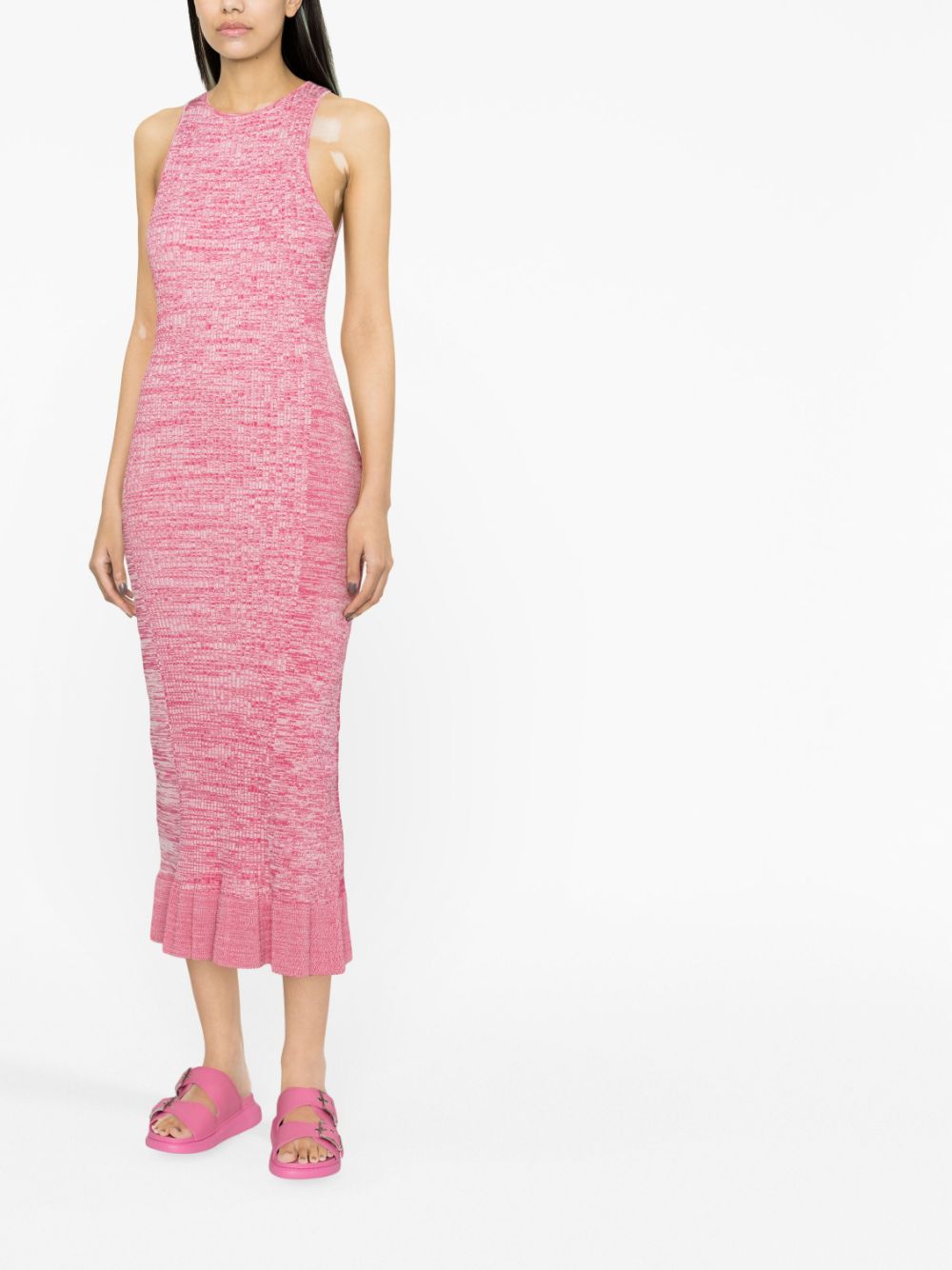 Shop Ganni Knitted Midi Dress In Pink
