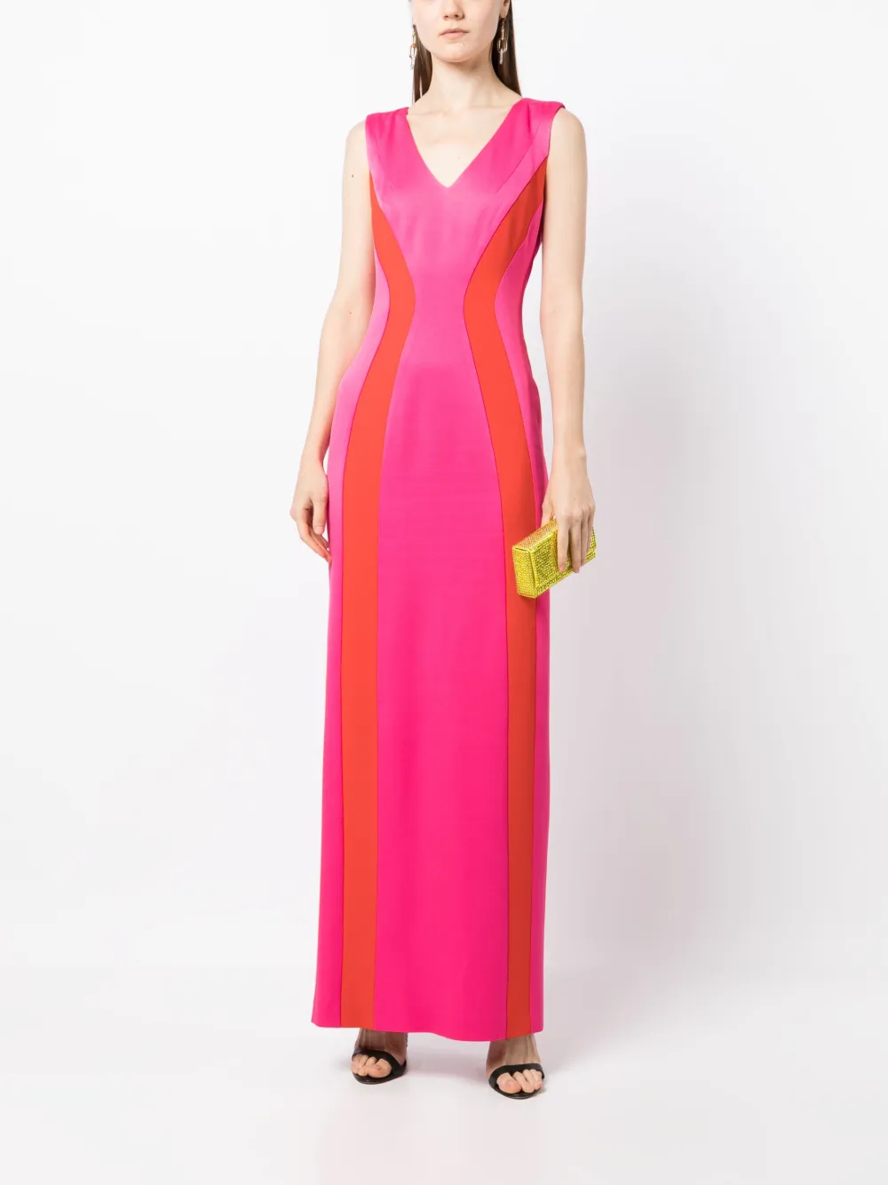 Shop Paule Ka Colour-block Panel Maxi Dress In Pink