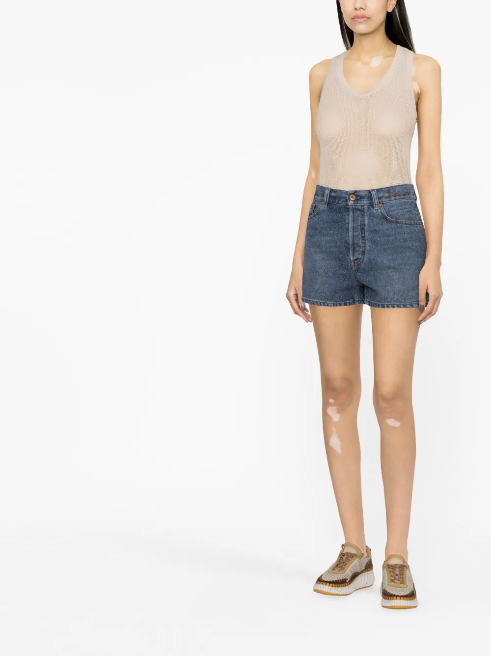 Chloé High-waisted Denim Shorts In Blau