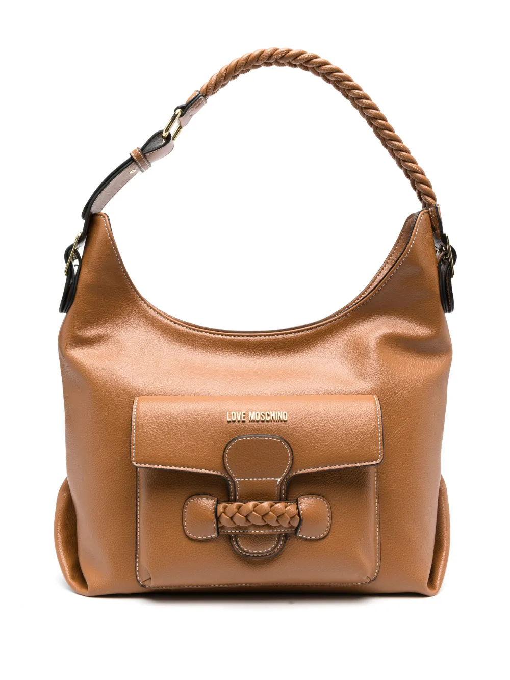 Love Moschino logo plaque shoulder bag - Brown