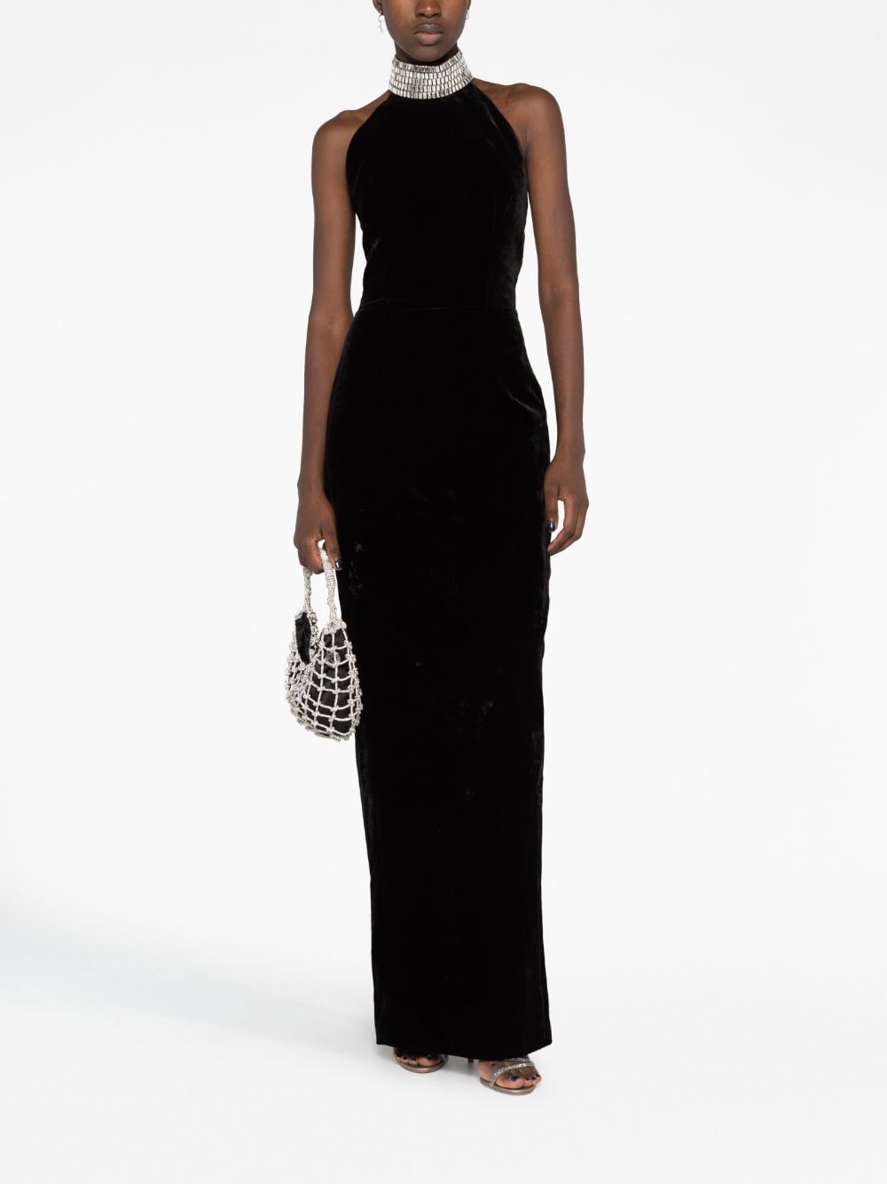 RASARIO Maxi-jurk met verfraaide hals - Zwart