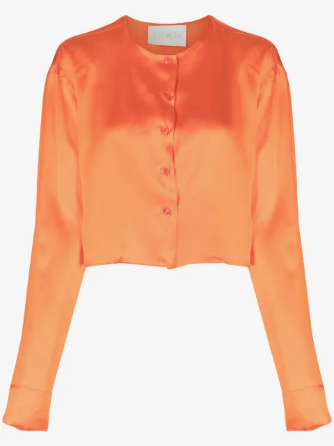 WOERA collarless silk shirt