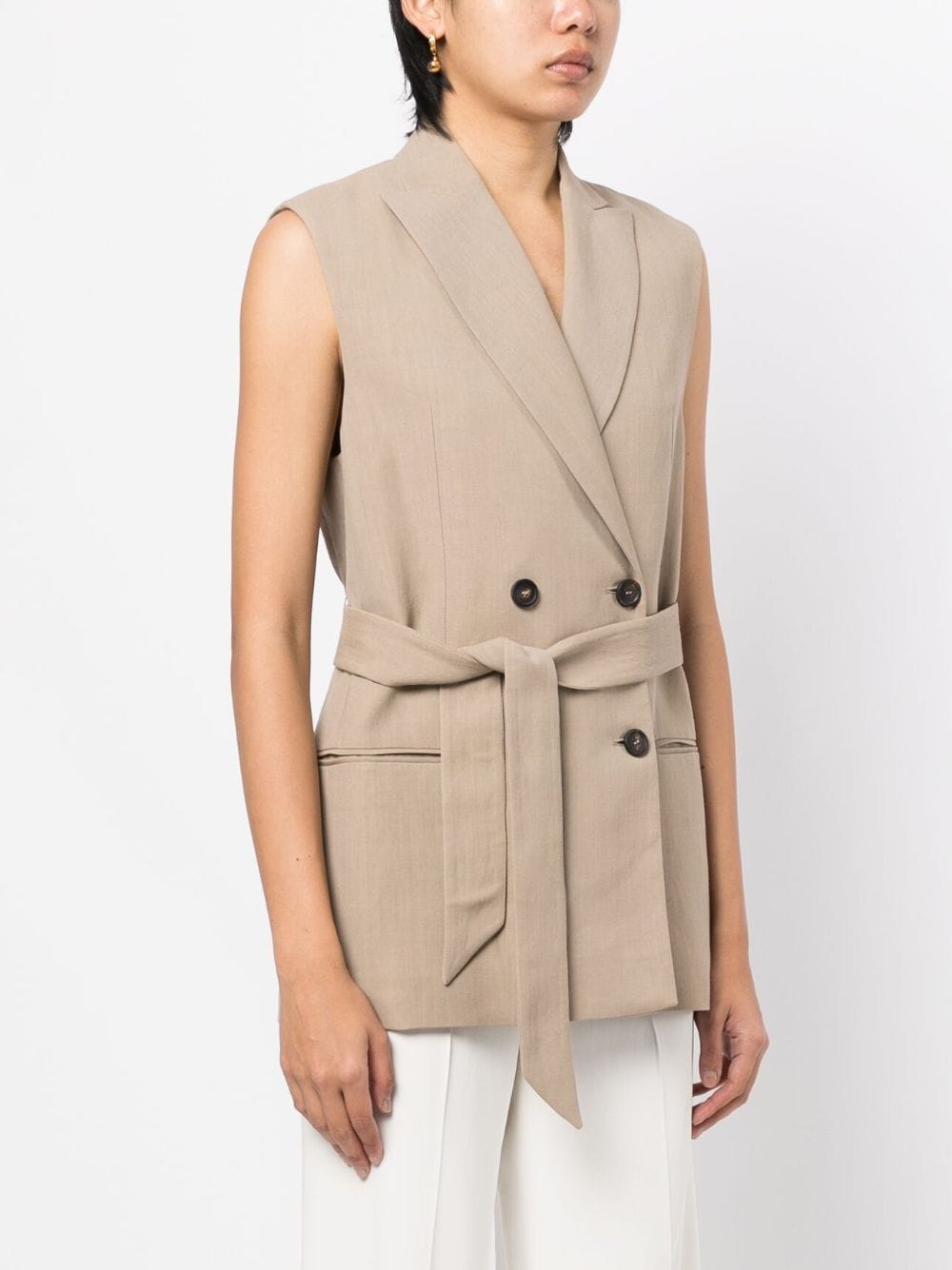 Shop Brunello Cucinelli Double-breasted Belted Waistcoat In Braun