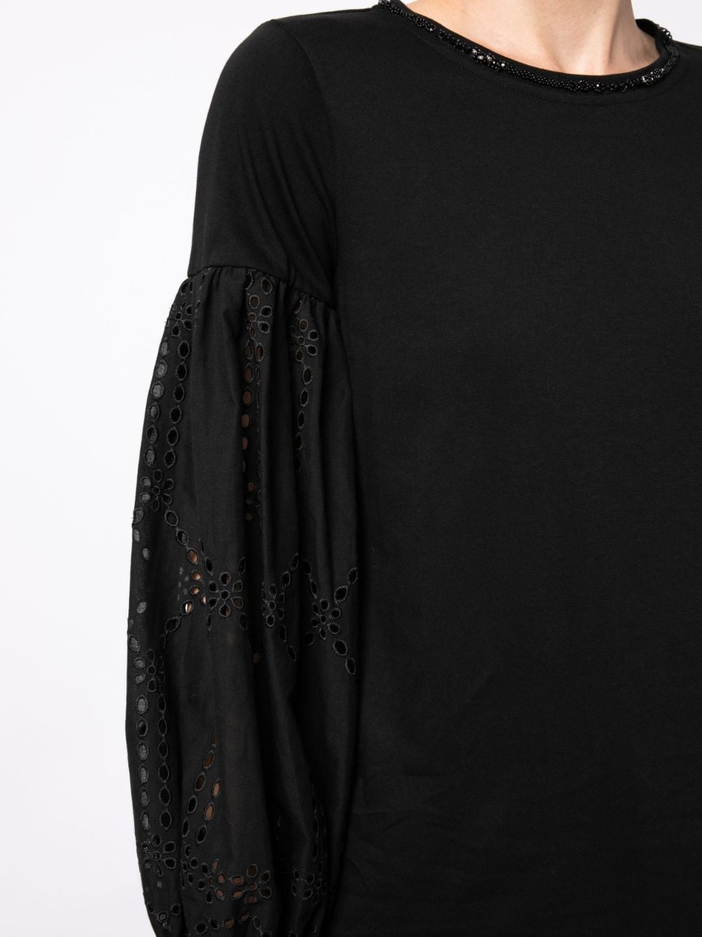 Shop Ermanno Firenze Lace-detail Blouse In Black