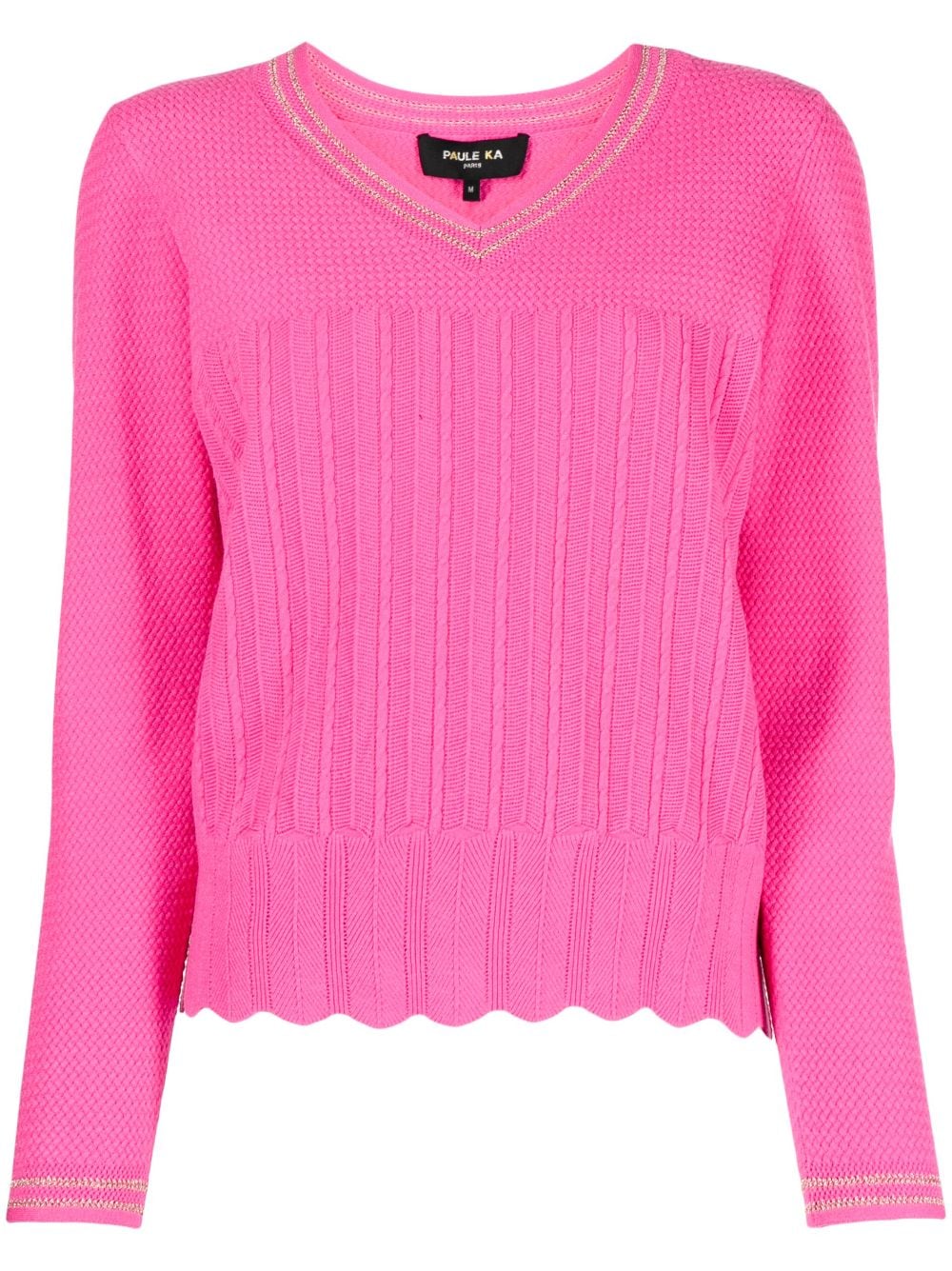 Paule Ka V-neck Cable-knit Jumper In Pink