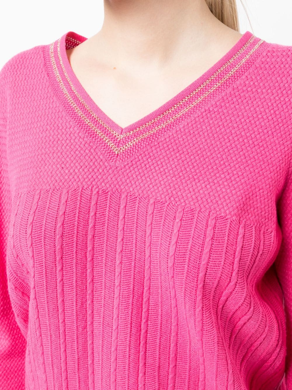 Shop Paule Ka V-neck Cable-knit Jumper In Pink