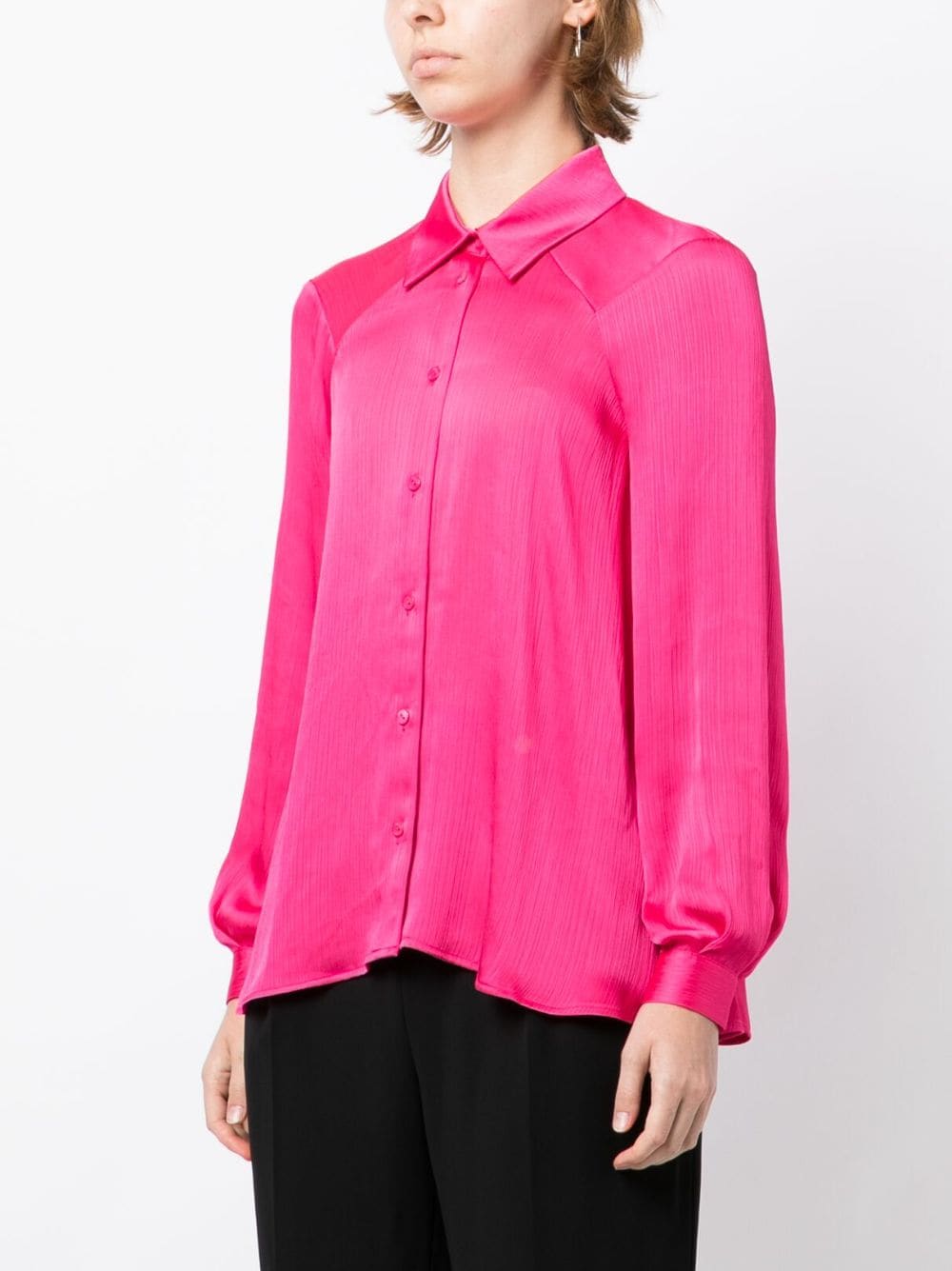 Shop Paule Ka Long-sleeve Satin Plissé Shirt In Pink