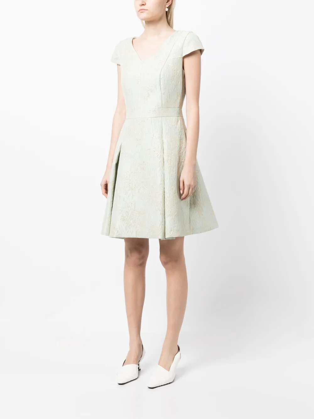 Shop Paule Ka Pleated-skirt Jacquard Dress In Green