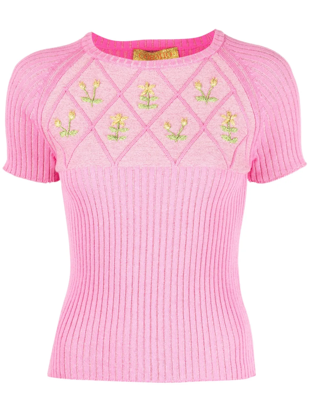 Cormio Ortensia Diamond Floral Embroidery Sweater In Pink