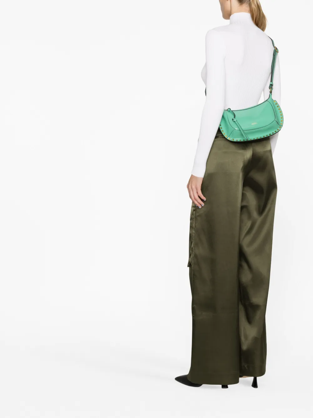 Isabel Marant Oskan Moon Studded Leather Shoulder Bag In Grün