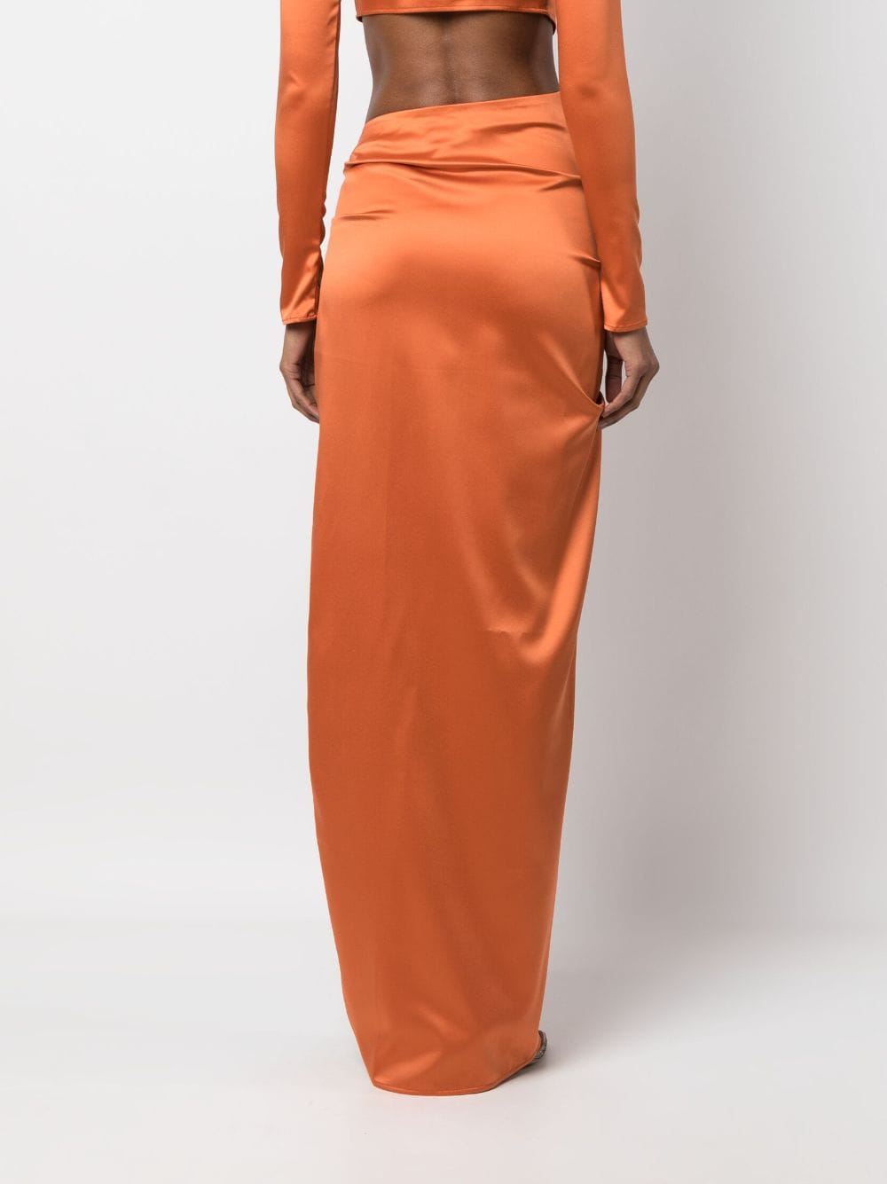 Shop Gcds Slit-detail Satin Maxi Skirt In Orange