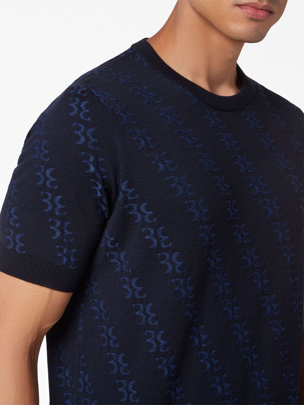 Shop Billionaire Jacquard-logo Short-sleeve T-shirt In Blue
