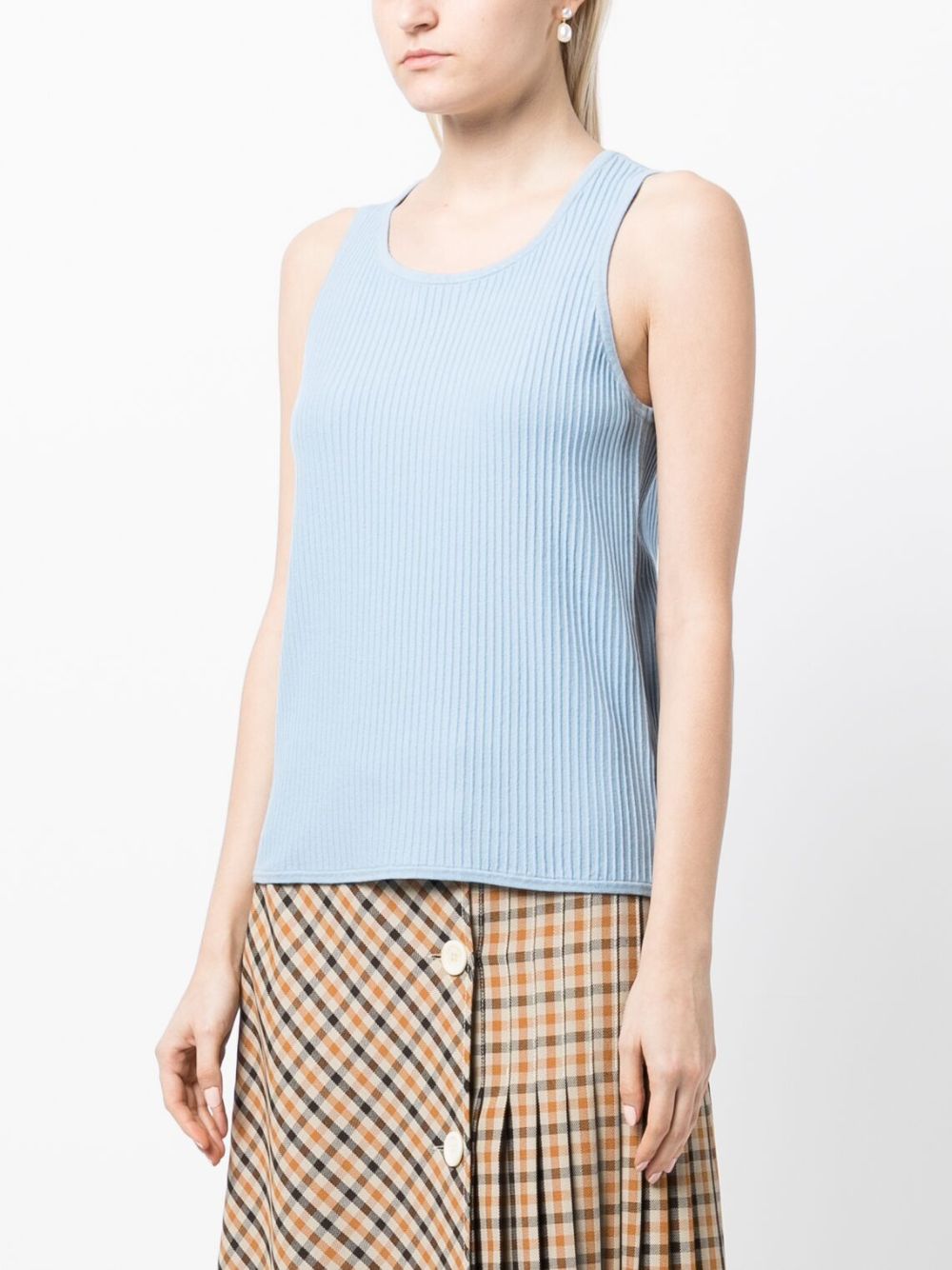 Shop Paule Ka Ribbed-knit Cotton-blend Tank Top In Blue