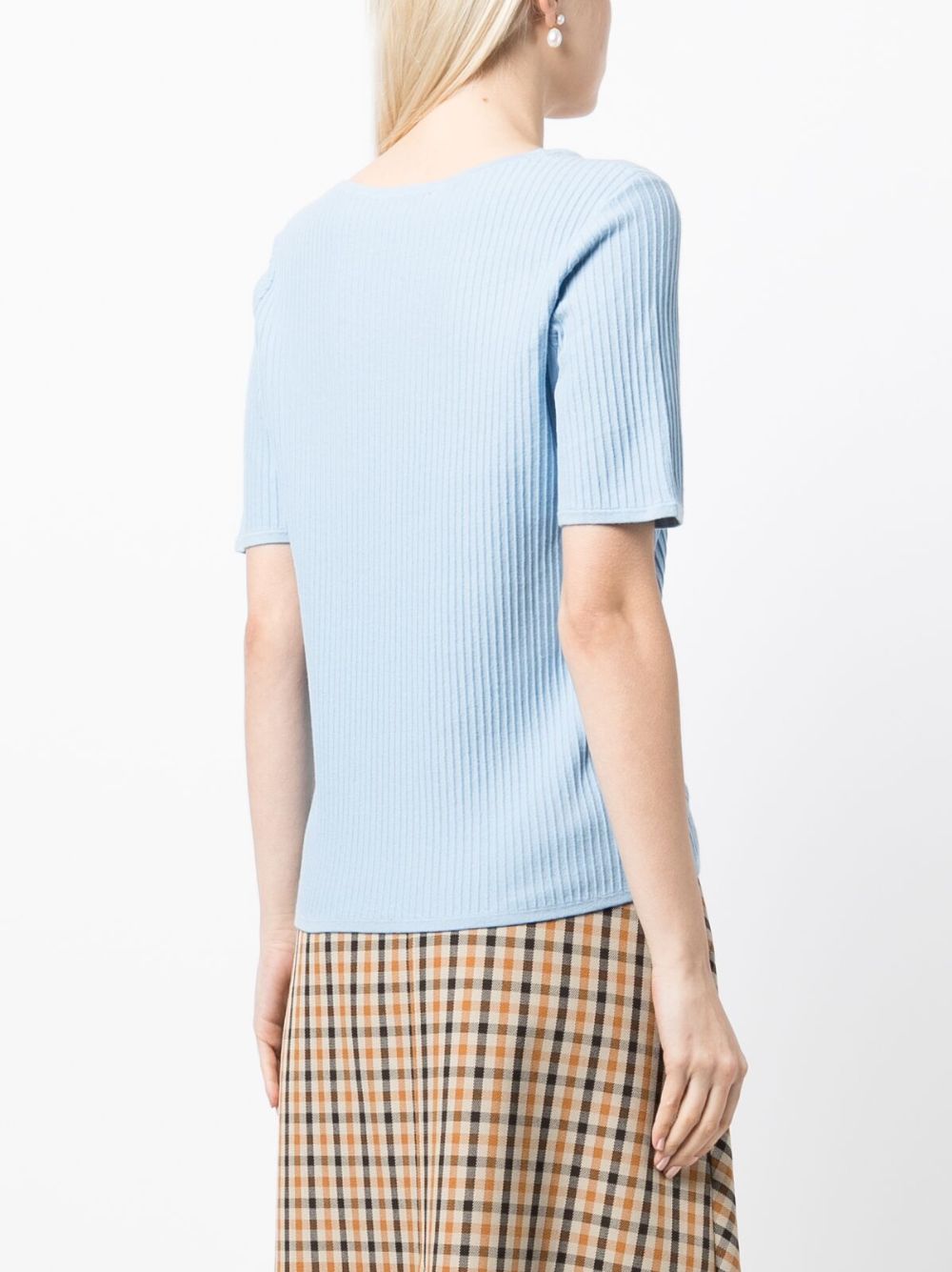 Shop Paule Ka Ribbed-knit Cotton-blend Top In Blue