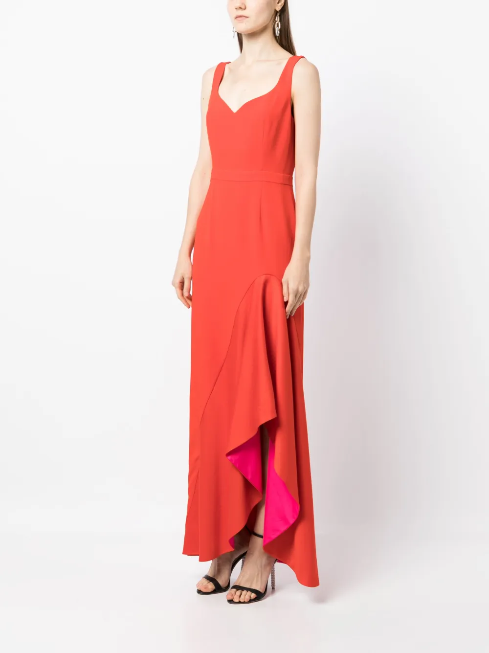 Shop Paule Ka Contrast-lining Maxi Dress In Orange