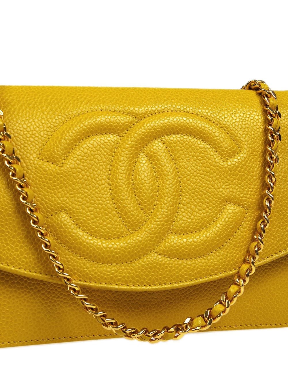Pre-owned Chanel 1997 Cc Logo-embossed Wallet-on-chain In Yellow