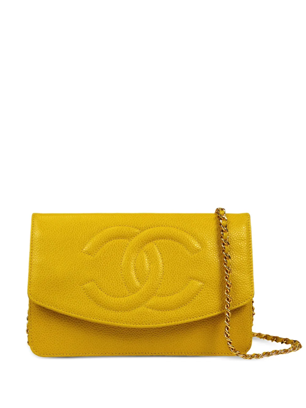 Pre-owned Chanel 1997 Cc Logo-embossed Wallet-on-chain In Yellow