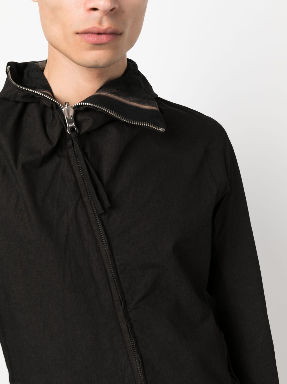 Shop Boris Bidjan Saberi Thumb-slot Asymmetric Hooded Jacket In Schwarz