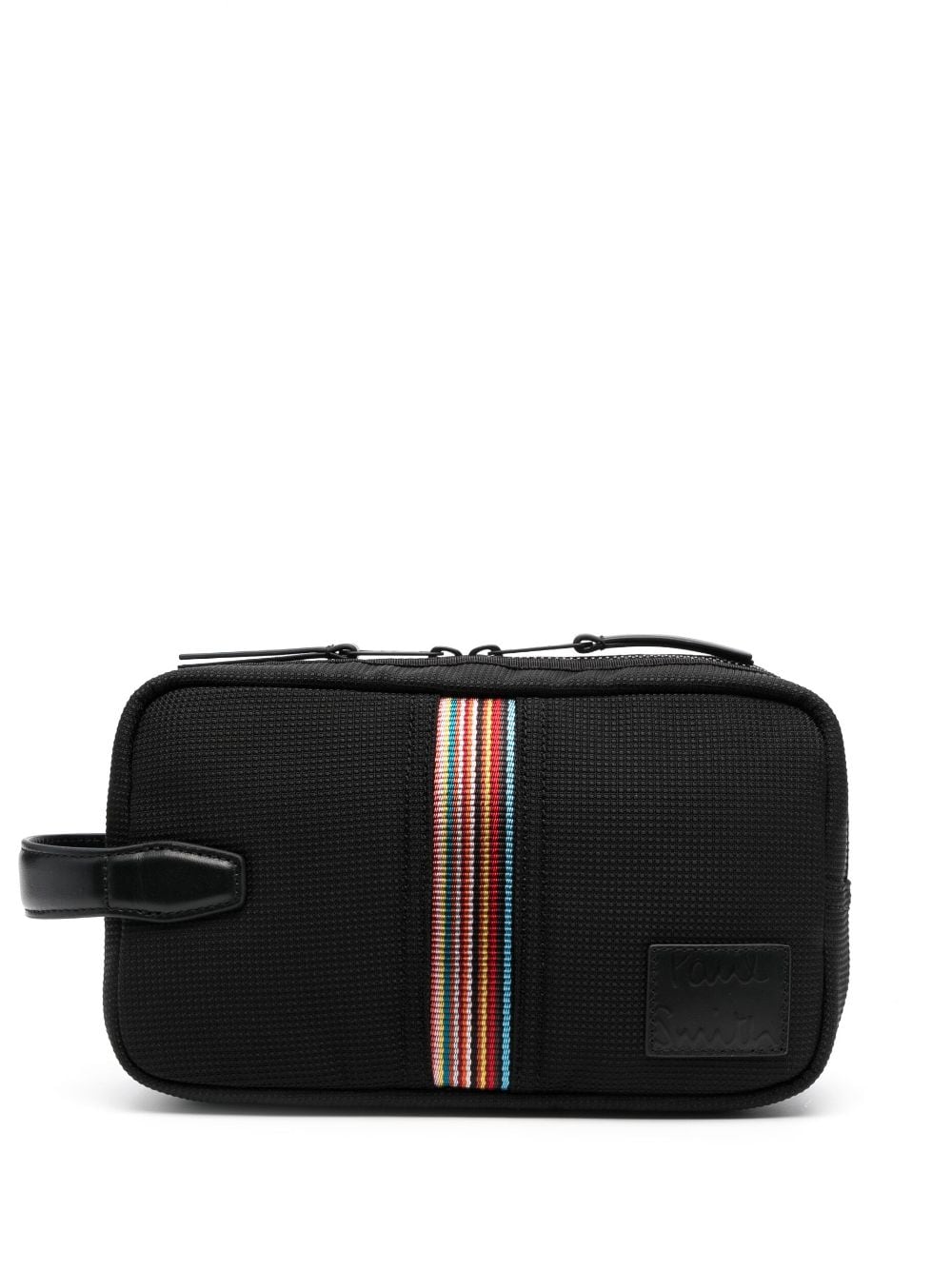 Paul Smith Signature Stripe Leather-trim Washbag In Black