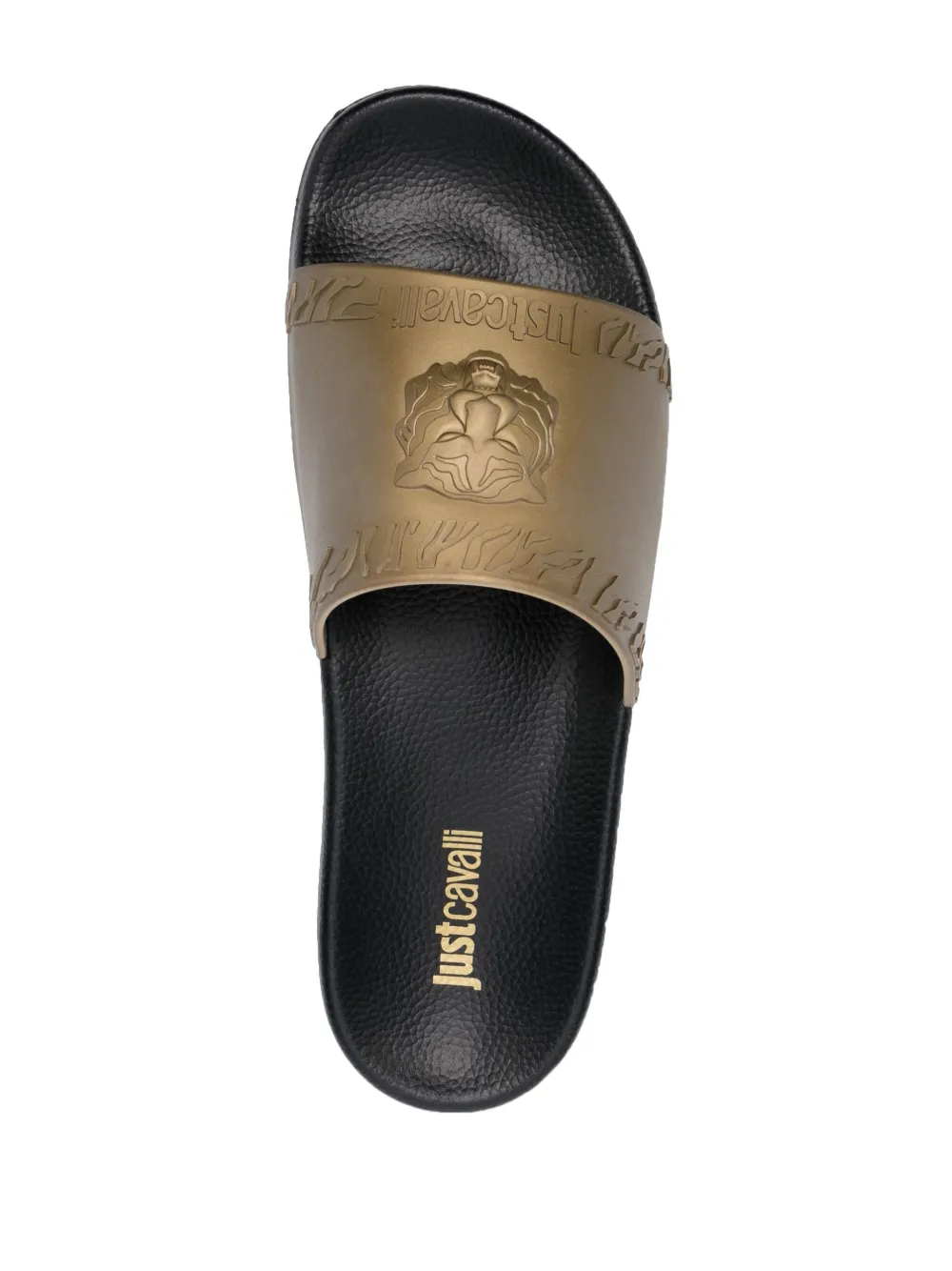 Just Cavalli Debossed-logo Slip-on Slides In Gold