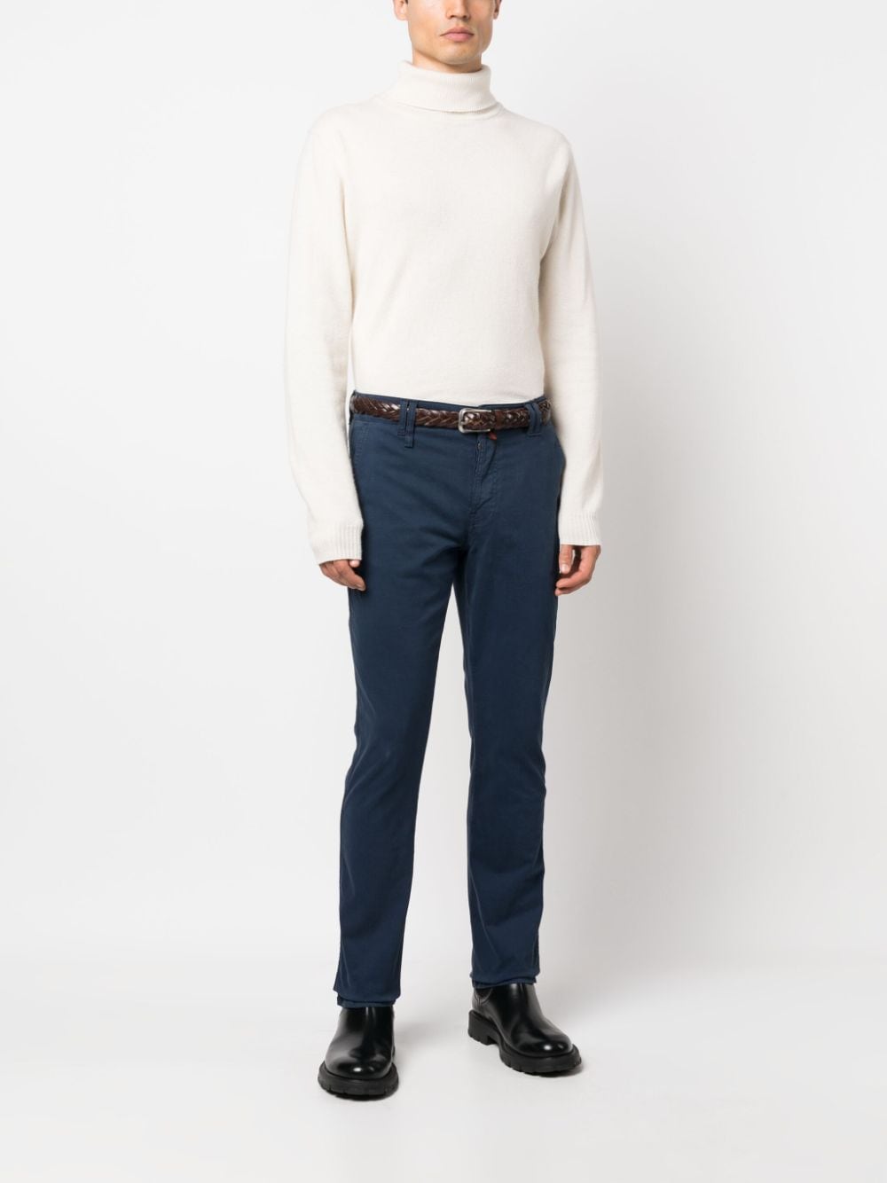Shop Billionaire Logo-embroidered Chino Trousers In Blue