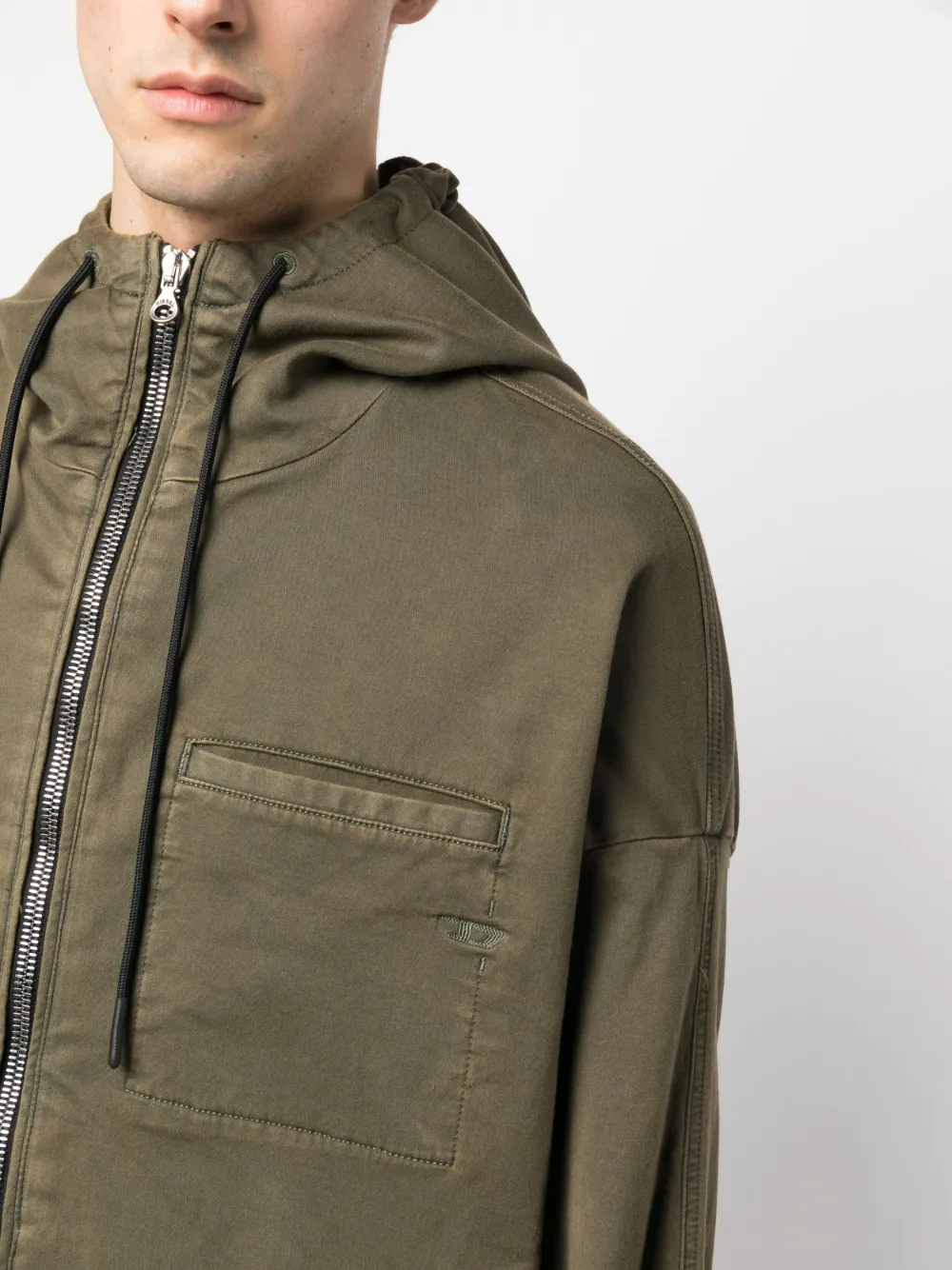 Diesel Logo-embroidered Hooded Jacket In Green