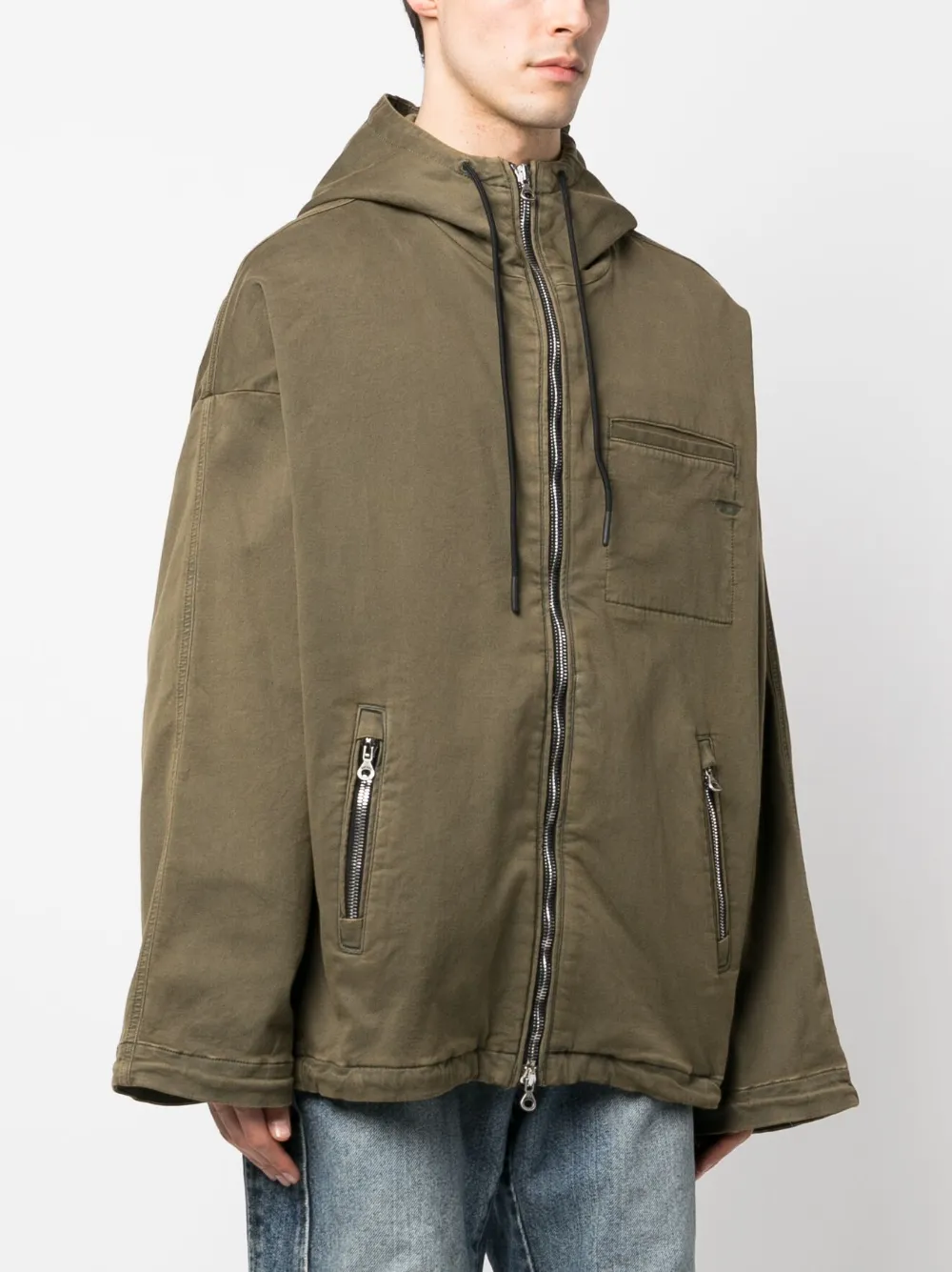 Diesel Logo-embroidered Hooded Jacket In Green