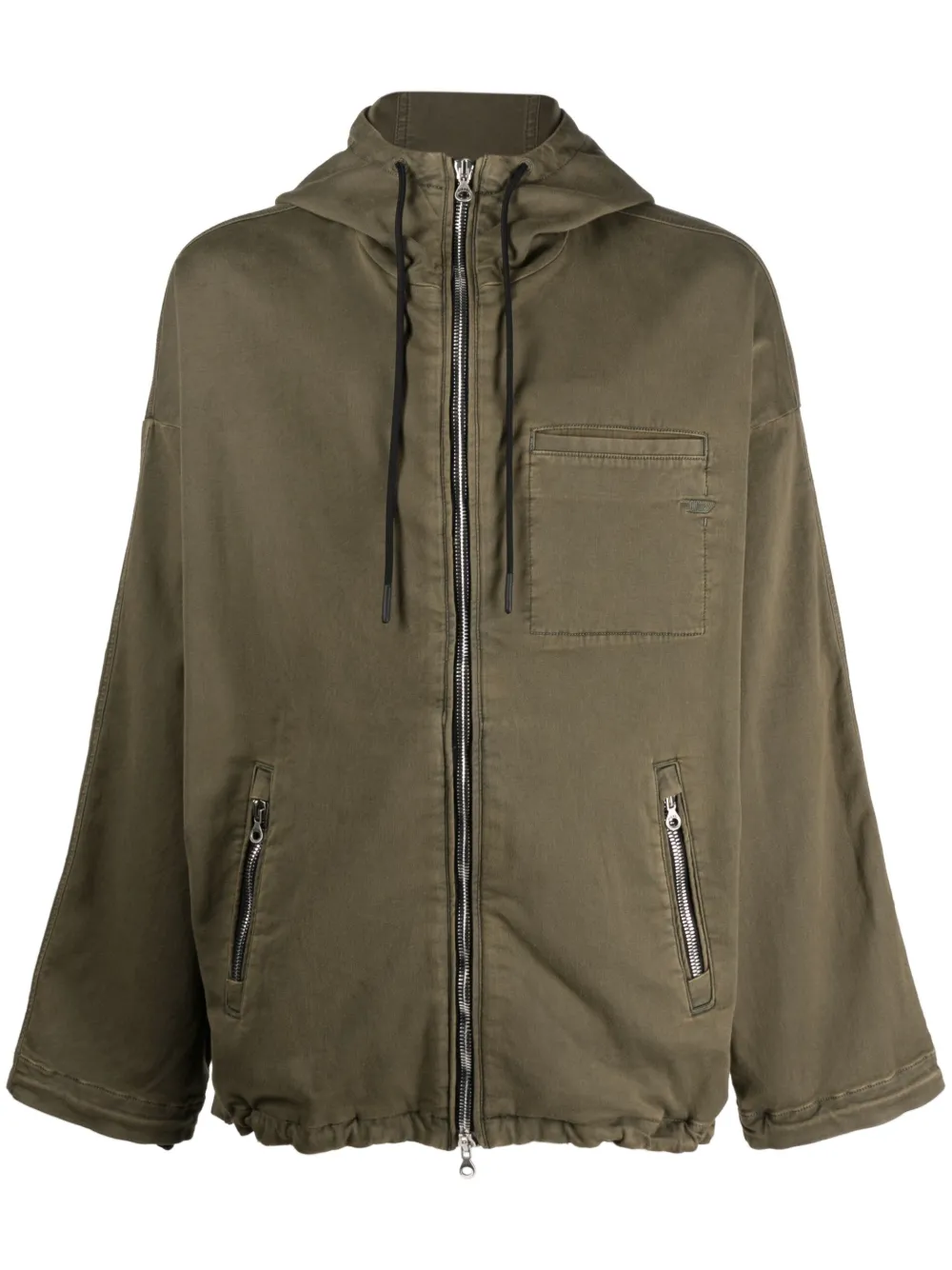 Diesel Logo-embroidered Hooded Jacket In Green